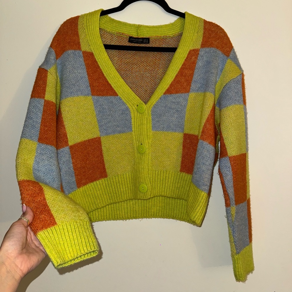 Stradivarius Green and Orange Knit Top